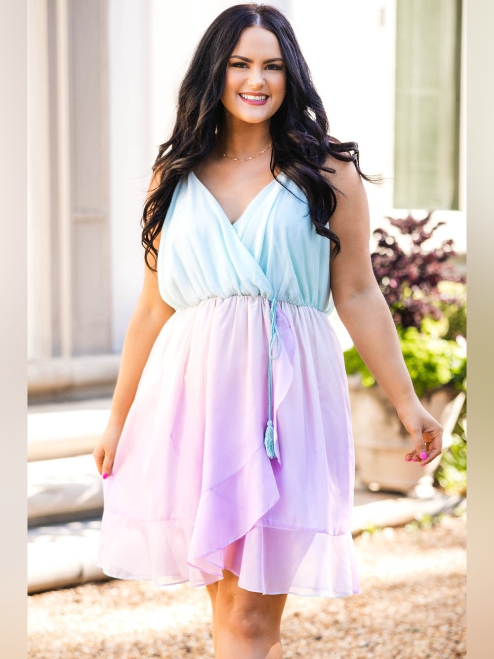 Emily Wonder Pastel Ombre Shimmer Dress 2X Mint Pink Sleeveless Flowy Fairycore